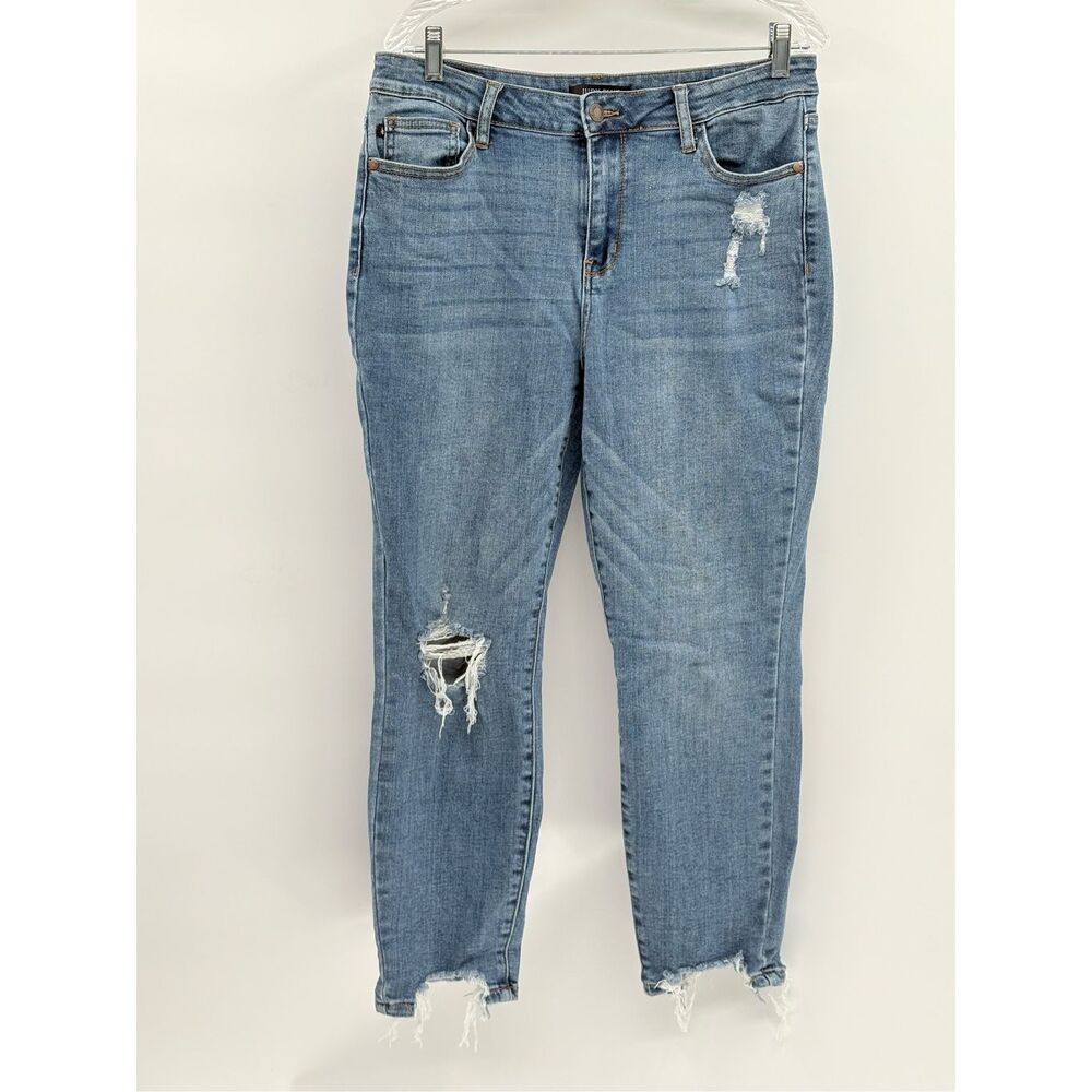 Judy Blue Jeans Slim Fit Distressed High Rise 32‎ Blue Raw Hem